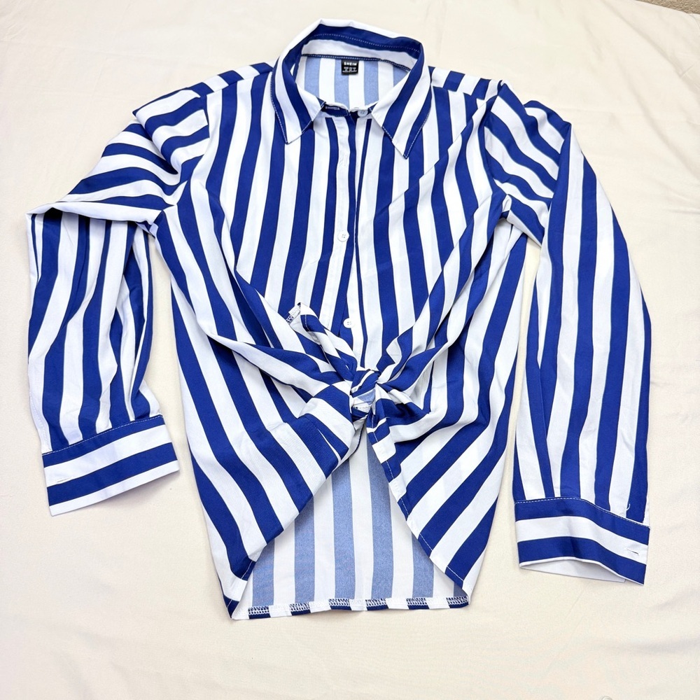 SHEIN Blue and White Striped Blouse